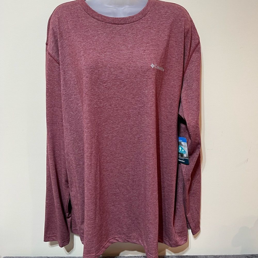 Columbia Long Sleeve Omni-Wick Mens Crew Top Burgandy 2X NWT